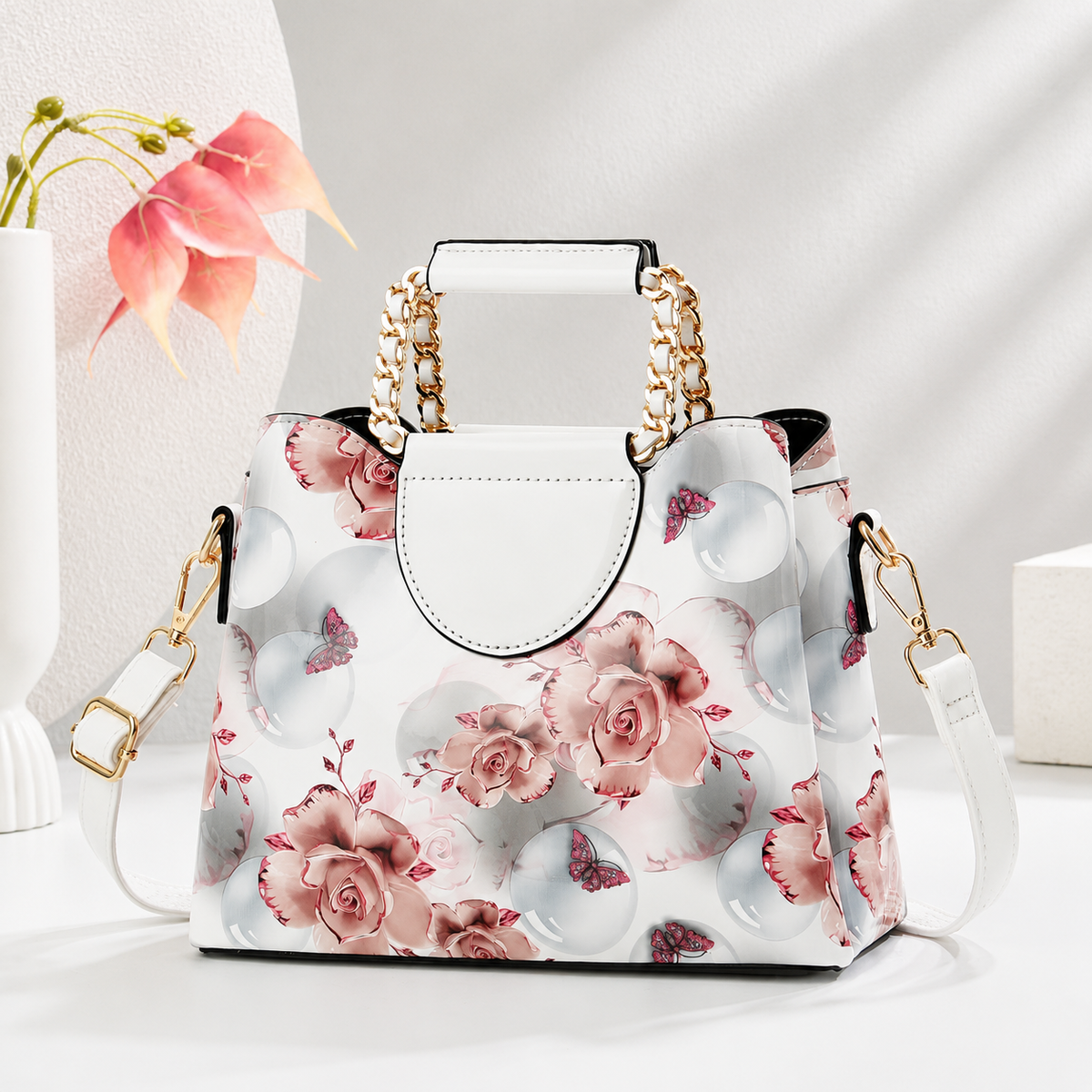Blush Floral Printed Handbag